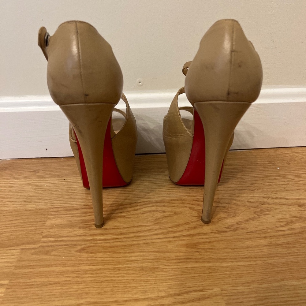 Christian Louboutin Ultra High Platform Strappy Nude Leather